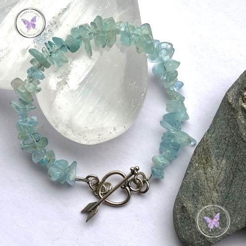 Aquamarine Chip Bracelet With Silver Toggle Heart Clasp